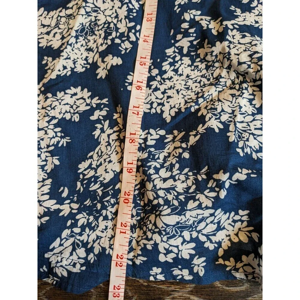 Abercrombie Fitch Shirt Womens Small Navy Blue White Floral Peasant‎ Blouse Boho